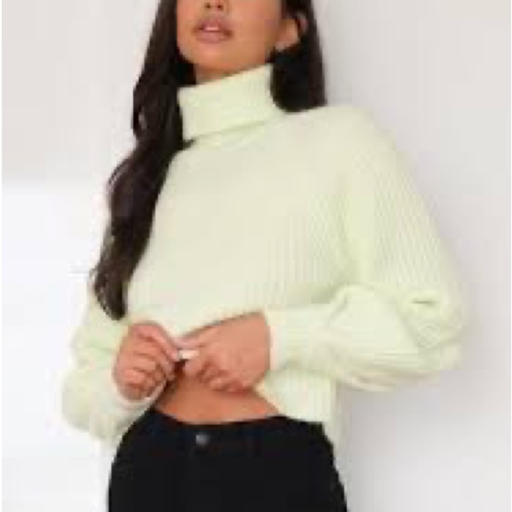 PETITE TUCK SLEEVE CROP ROLL NECK JUMPER
CREAM